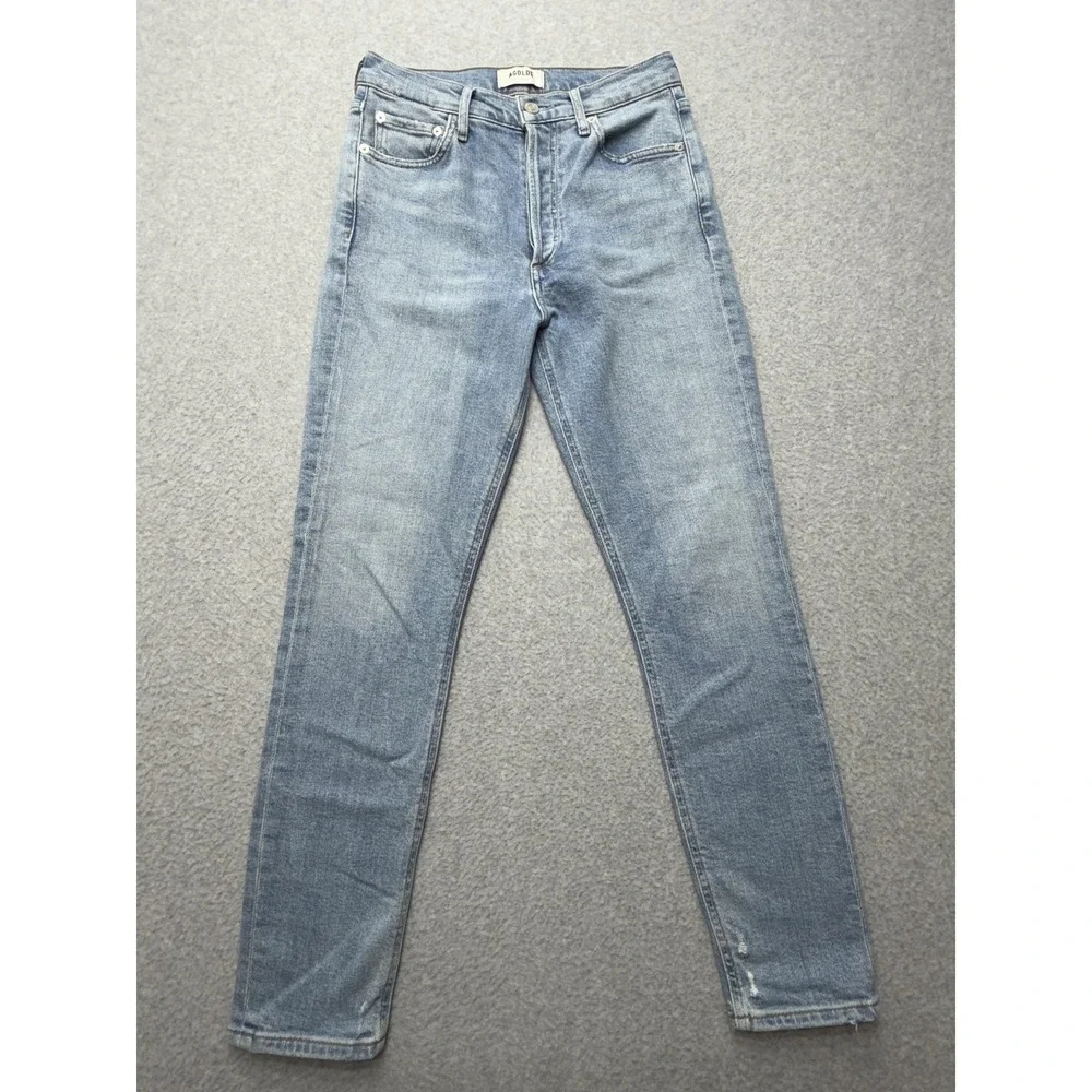 AGOLDE Nico Jeans Womens 25x28 Blue Mid‎ Rise Skinny Distressed Button Fly